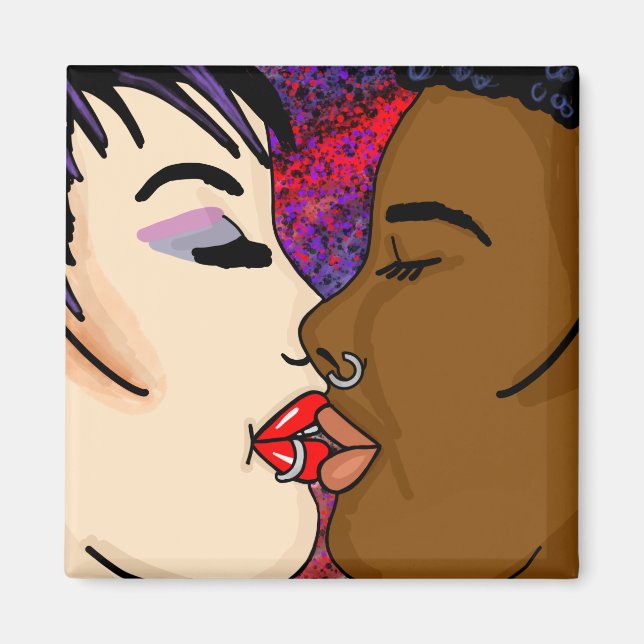 Romantischer Kiss | Interrassische Romantik Magnet (Vorne)