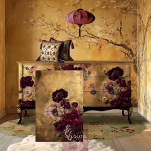 Romantischer Kolibri & Burgunderrot Floral auf Gol Seidenpapier