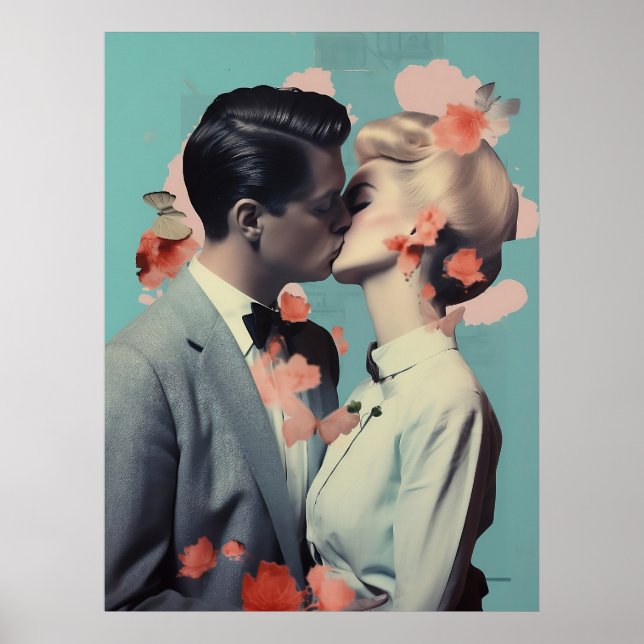 Romantischer Kuss, Print, Dekoration, Collage, Kun Poster (Vorne)