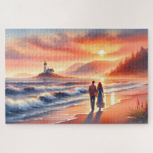 Romantischer Küsten-Sonnenuntergang-Leuchtturm-Spa