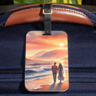 Romantischer Küsten-Sonnenuntergang-Leuchtturm-Spa Gepäckanhänger