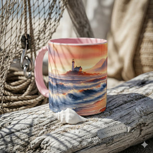 Romantischer Küsten-Sonnenuntergang-Leuchtturm-Spa Tasse