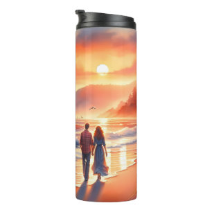 Romantischer Küsten-Sonnenuntergang-Leuchtturm-Spa Thermosbecher