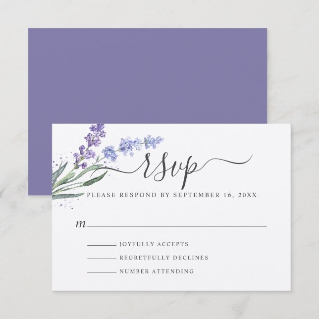 Romantischer Lavendel RSVP Karte (Vorne/Hinten)