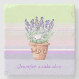 Romantischer Lavendel und Name auf gestreiftem Pas Steinuntersetzer