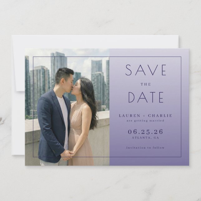 Romantischer Lavendel Zeitgenössisches Foto Save The Date (Vorderseite)