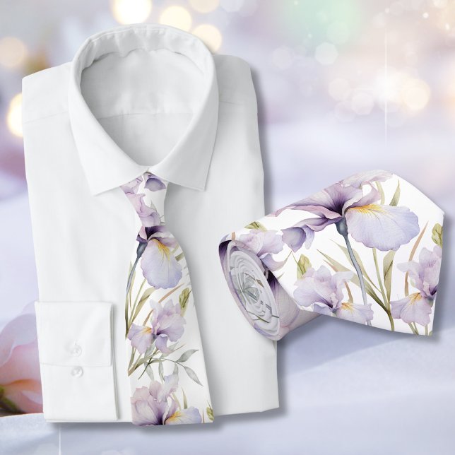 Romantischer Lavender Lila Iris Floral Wedding Krawatte (Romantic Lavender Purple Iris Floral Wedding  Neck Tie)