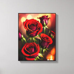Romantischer leuchtender roter Rosenleinwanddruck Leinwanddruck