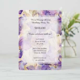 Romantischer Lila Golden Iris Floral Geburtstag Einladung