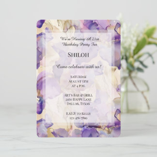 Romantischer Lila Golden Iris Floral Geburtstag Einladung