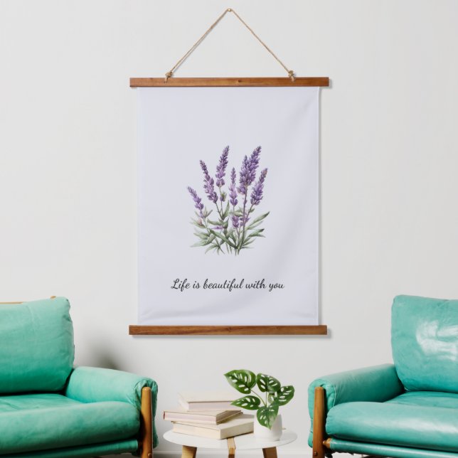 Romantischer Lila Lavendel Wandteppich Mit Holzrahmen (Wohnzimmer)