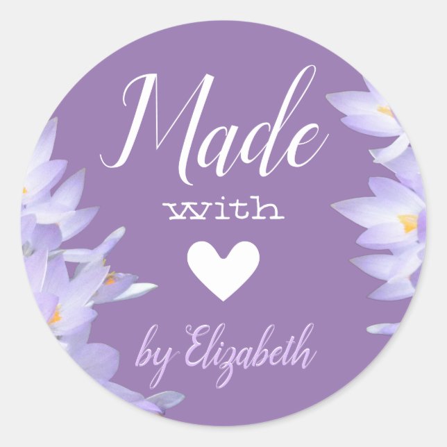 Romantischer Lilac Lavender Lila Made with Liebe N Runder Aufkleber (Vorderseite)