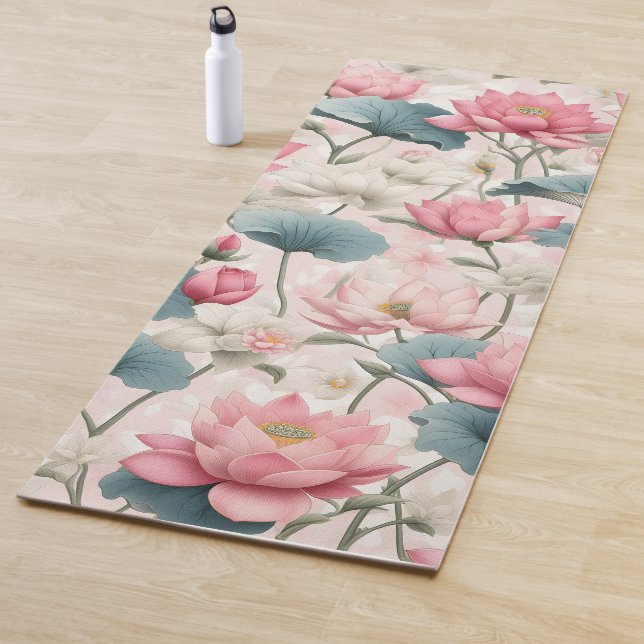 Romantischer Lotus in Rosa, Creme und Weich Grün Yogamatte (Beispiel)