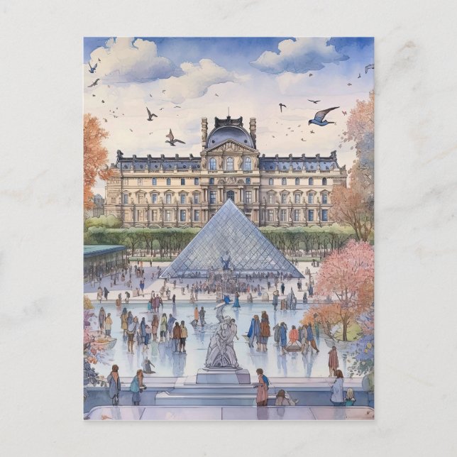 Romantischer Louvre Paris Street Art Postkarte (Vorderseite)