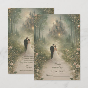 Romantischer Märchenschloss-Waldweg-Hochzeit RSVP Karte