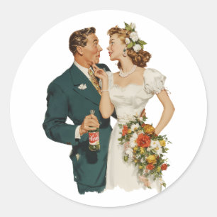 Romantischer Moment eines Hochzeitspaares im Vinta Runder Aufkleber