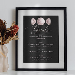 Romantischer Mond | Black Wedding Bar Drinks Menu  Poster
