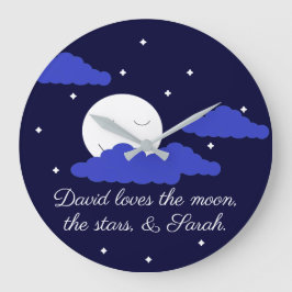 Romantischer Mond mit Sternen Große Wanduhr