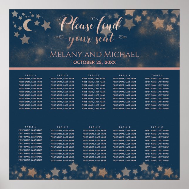 Romantischer Mond und Sternenkalligraphie Poster (Vorne)