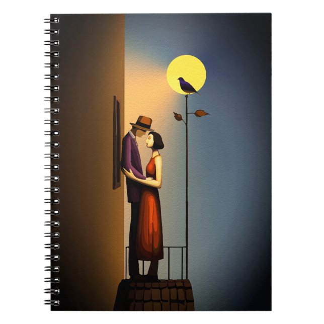 Romantischer Mondlichtbalkon - Vintage Noir Liebe Notizblock (Vorderseite)