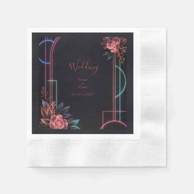 Romantischer Neon-Blumen-Hochzeitsbogen-Glanz Serviette (Vorderseite)