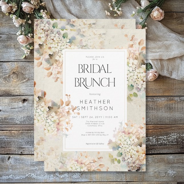 Romantischer neutraler Vintager Hydrangeas Bridal  Einladung (Romantic Neutral Vintage Hydrangeas Bridal Brunch Invitation)