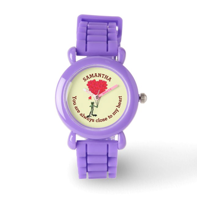 Romantischer niedlicher Frosch und rotes Herz pers Armbanduhr (Vorderseite)