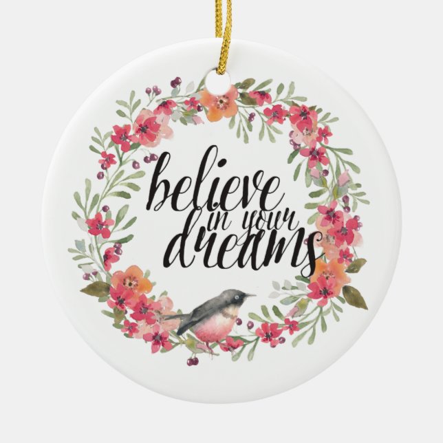 Romantischer Oleander Bird Pink Floral Dream Keramik Ornament (Vorne)