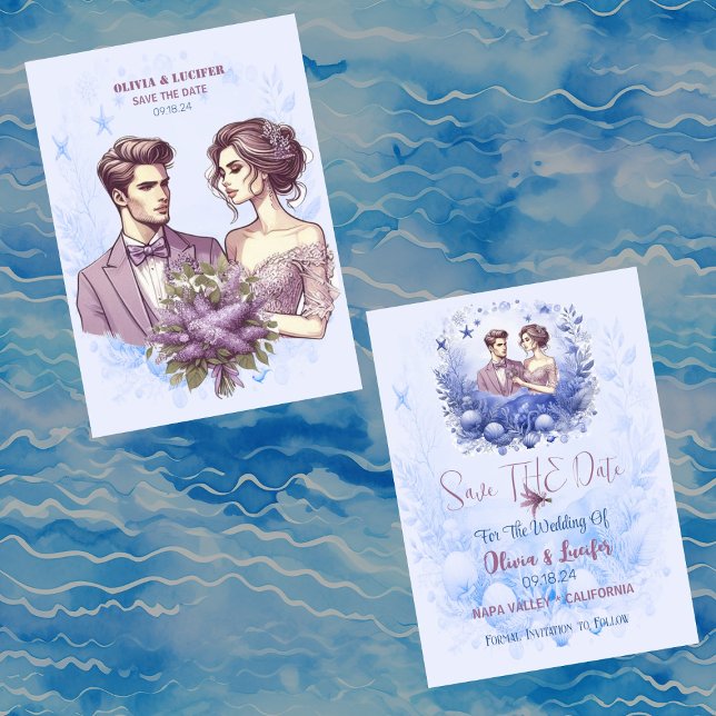 Romantischer Ozean Blaues Meeresleben Muscheln Fot Save The Date (Romantic Ocean Blue Marine Life Shellfish Photo Save The Date)