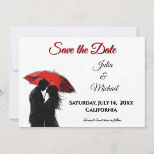 Romantischer Pariser roter Schirm Liebessilhouette Save The Date