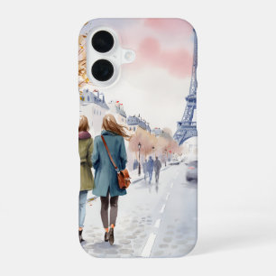Romantischer Pariser Straßenszene-Druck iPhone 16 Hülle