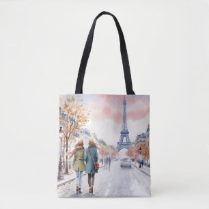 Romantischer Pariser Straßenszene-Druck Tasche