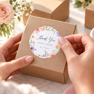 Romantischer pastellfarbener Blumenkranz Hochzeits Runder Aufkleber