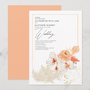 Romantischer Peach Pampas Grass Floral Boho Sommer Einladung