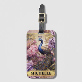 Romantischer Pfau und Lila Rose Fantasie Gepäckanhänger
