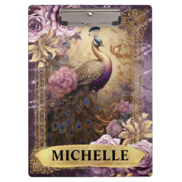 Romantischer Pfau und Lila Rose Fantasie Klemmbrett
