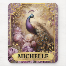 Romantischer Pfau und Lila Rose Fantasie Mousepad