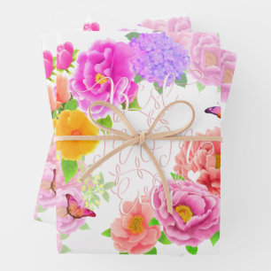 Romantischer Pfingstrosengarten Weiß beste Mutter Geschenkpapier Set