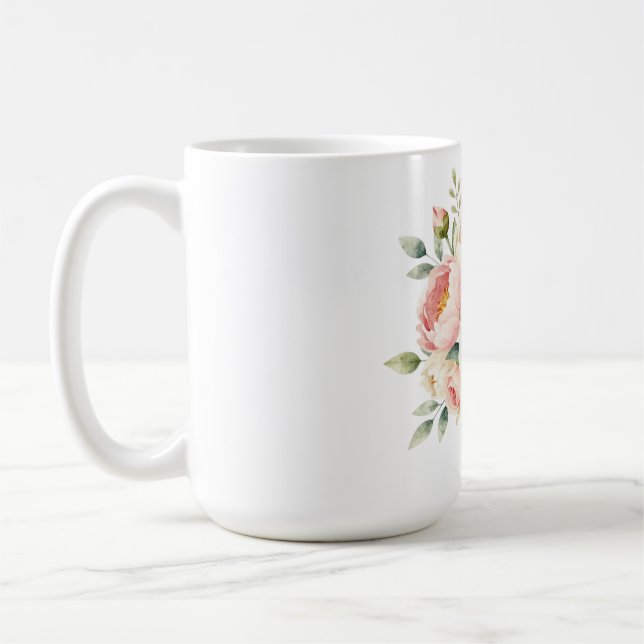 Romantischer Pfingstrosenstrauß mit Diamantring Kaffeetasse (Links)
