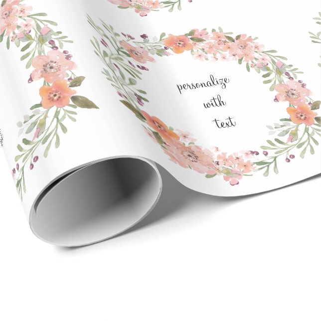 Romantischer Pfirsich mit Blumen Geschenkpapier (Rolleneckpunkt)
