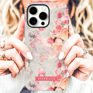 Romantischer Pfirsich und rosa Name Floral iPhone 16 Pro Max Hülle