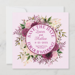Romantischer Pflaume Burgund Blush Pink Bloral Save The Date