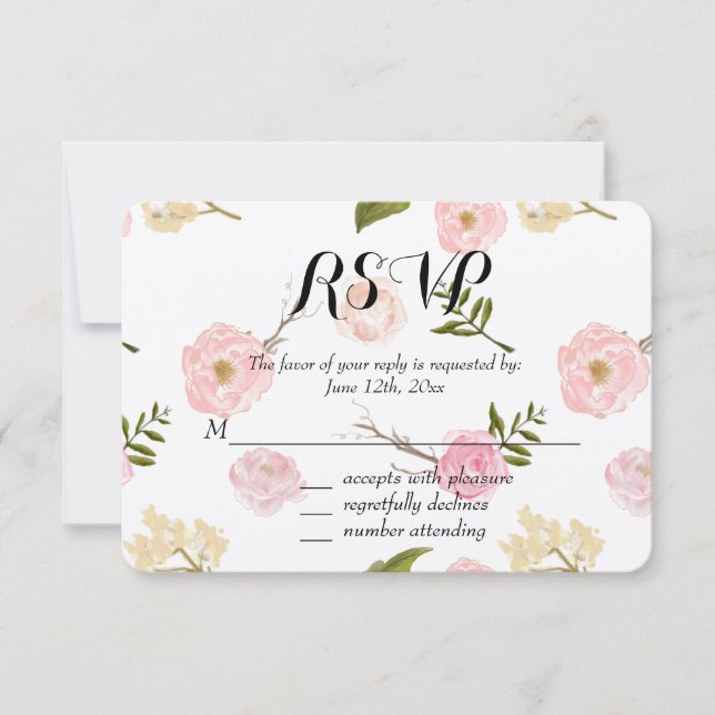 Romantischer Pink Aquarellgarten UAWG RSVP Karte (Vorderseite)