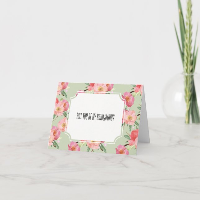 Romantischer Pink Garden Blume Bridesmaid Einladung (Vorderseite)