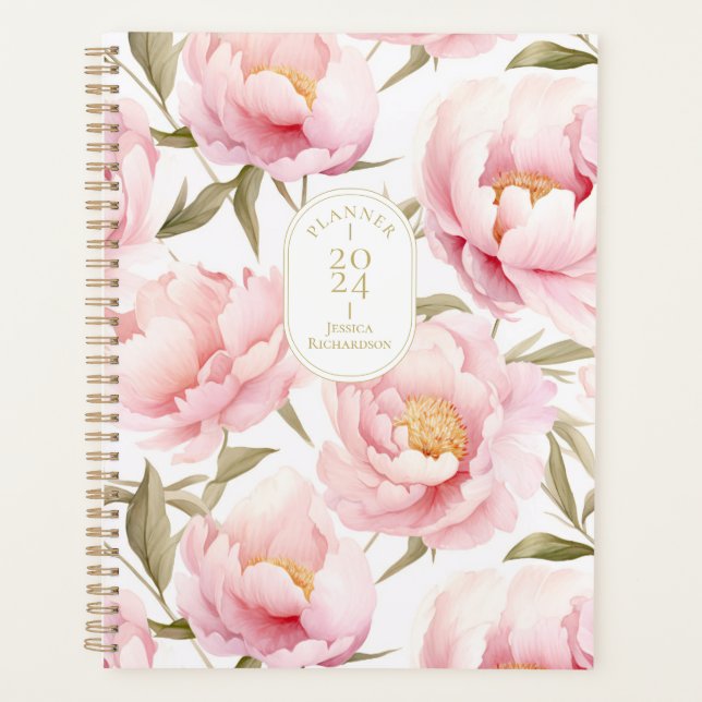 Romantischer Pink Peony Planner Planer (Vorderseite)