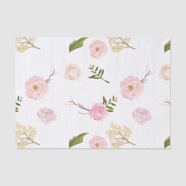 Romantischer Pink Wasserfarben Garten Blumen Seidenpapier (Vorderseite)