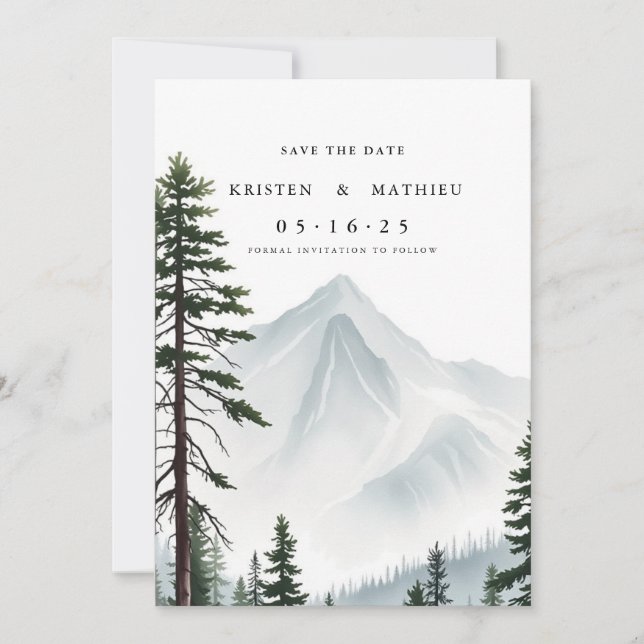 Romantischer Printable Mountain Save The Date (Vorderseite)