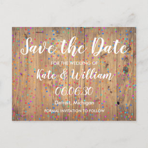 Romantischer Regenbogen Confetti Save the Date Boh Ankündigungspostkarte