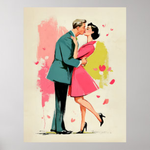 Romantischer Retro-Kuss eines Paares Poster