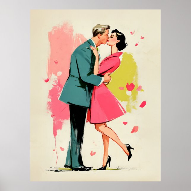 Romantischer Retro-Kuss eines Paares Poster (Vorne)